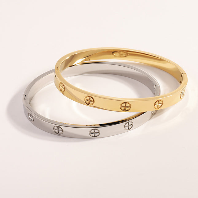 Cross-Border Popular Stainless Steel Cross Nail Bracelet for Women, Fashionable and High-End, New Versatile Light Luxury Style Non-Fading Bracelet