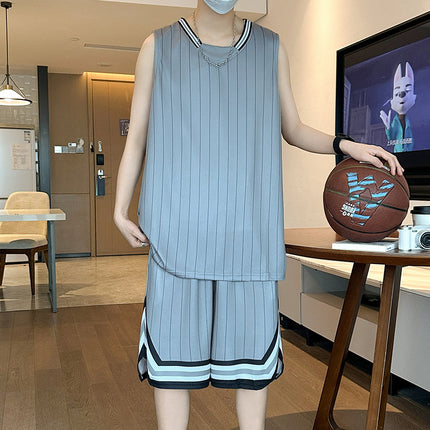 New 2025 Men's Running Stripe Sports Ice Silk Suit Men's Summer Basketball Suit Summer Sports Suit Men