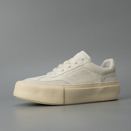 Thick Sole Board Shoes Simple Business Sports Leisure Style Design Sense Trendy Shoes Cowhide Men's Explosive Genuine Leather Low-Top Board Shoes