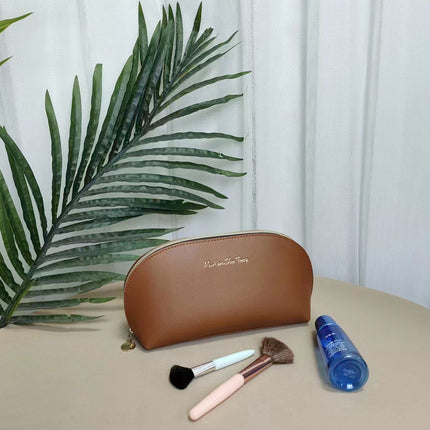 New Semicircular Pu Cosmetic Bag, High-End Fashionable Leather Women's Clutch Bag, Portable Large-Capacity Cosmetics Bag