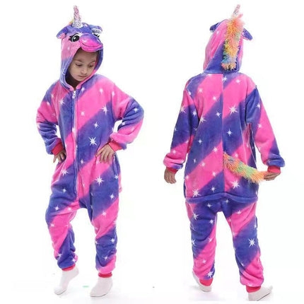 2025 New Cartoon One-Piece Animal Pajamas for Children, Thickeneded Flannel New Performance Clothes, Exclusively for Cross-Border Supply