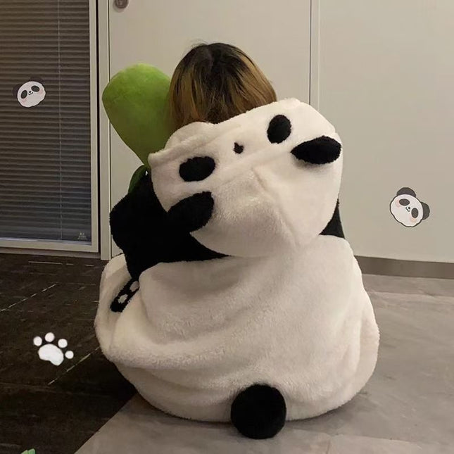 Panda Pajamas for Women, Autumn and Winter Coral Fleece Cartoon Couple Bathrobe, Long Home Wear, Thickened and Warm
