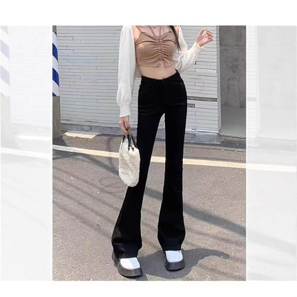 fleece-lined Black High Waist Micro-flare Jeans Women's Autumn and Winter New Slim-fit Warm Small Casual Flared Pants