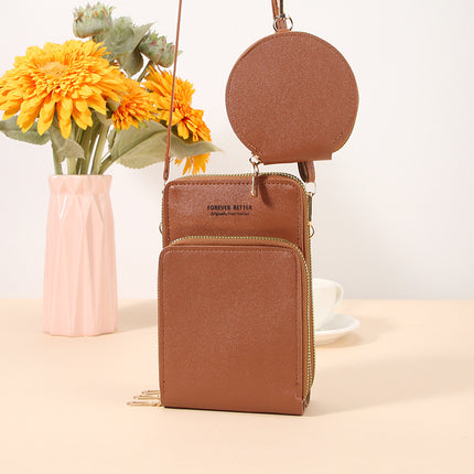 Two-Piece Mobile Phone Bag Large Capacity Multi-Functional Solid Color Fashionable Simple Shoulder Small Bag Touch Screen Crossbody Women's