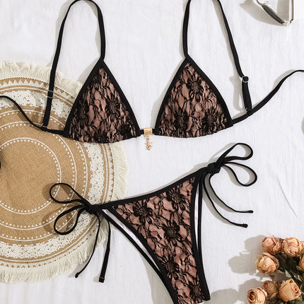 2025 New Bikini European and American Cross-border Lace Starfish Pendant Triangle Cup Sexy Split Bikini Swimsuit Women