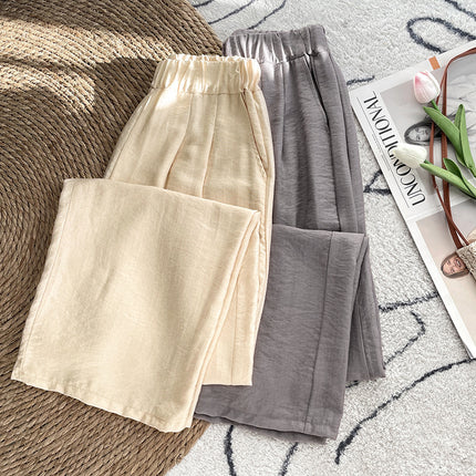 Real Shot Pleated Wide-Leg Pants for Women 2025 Summer Drapey Loose Japanese Style Lazy Elastic Waist Floor-Length Trousers
