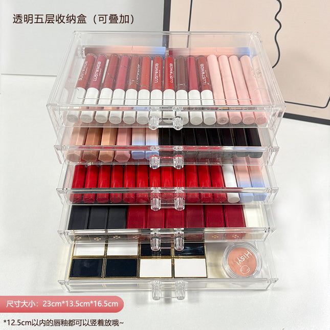 New multi-layer transparent storage box desktop drawer lipstick storage lip glaze eye shadow cosmetics sundries dust-proof box