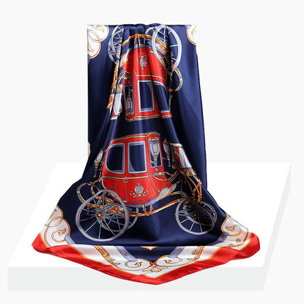 Spring and Autumn New 90 Square Scarf Printing Silk Satin Hangzhou Scarf Square Scarf Shawl Gift Factory Wholesale