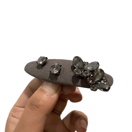 Ins Style Woolen Fabric Side Clip Retro Baroque Crystal Bb Clip Plaid Bangs Broken Hair Edge Clip