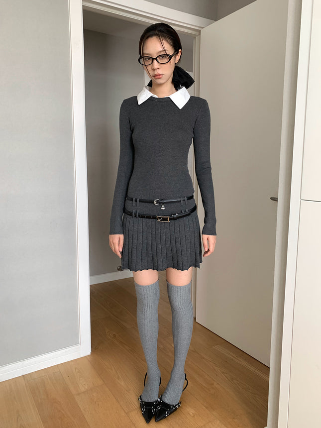 Dorothy Clothing South Korea Fashionable Fake Two-Piece Shirt Collar Academy Style Slim-Fit Stitching dress Pleated Dress for Women