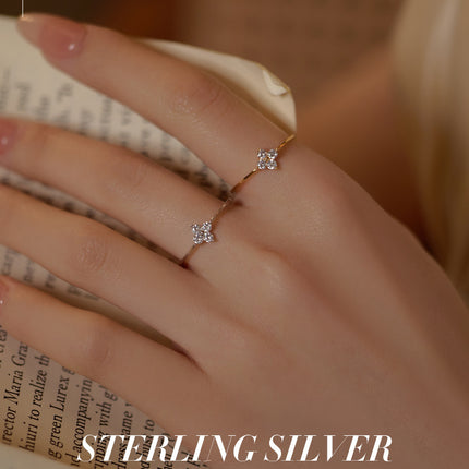 925 Thai Silver Inlaid Four Leaves Clover Zirconia Flower Ring for Women Simple Elegant Good Luck Anniversaries Jewelry Gift