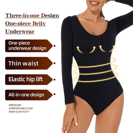 Cross-Border Trade European and American Plus-Size Bodysuit Sexy Tight-Fitting Shapewear Long-Sleeve Tummy Control Shapewear Slimming Garment