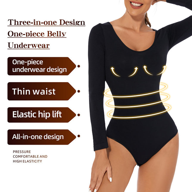 Cross-Border Trade European and American Plus-Size Bodysuit Sexy Tight-Fitting Shapewear Long-Sleeve Tummy Control Shapewear Slimming Garment