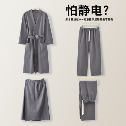 Lu Suyoupin Cotton Linen Bathrobe Bathrobe Home Clothes Pants Bath Skirt suit Pajamas Nightgown Outwear Couple