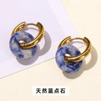 Natural Blue Point stone bread ring titanium steel gold-plated earrings / 18+15mm