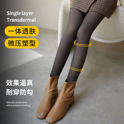 High Waist Fish Ashes Skin-penetrating Light Leg Artifact for Women Autumn and Winter fleece-lined Thickened Outer Wearing Warm Stewardess Gray Leggings