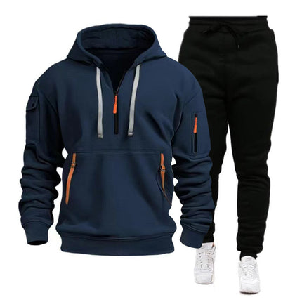 2024 Cross-border Autumn and Winter Sports Sweater suit Men's Multi-pocket Zipper Hoodie Sportswear suit Sweater Light Plate