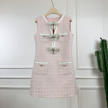 2025 Spring/Summer New High-End Tweed Bow Dress Slimming Petite Fashion Light Luxury