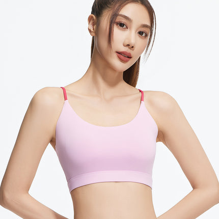 Summer New Six-string Fan-shaped Shoulder Strap Beauty Back Bra Professional Running Fitness Shockproof Gathering Thin Sports Underwear