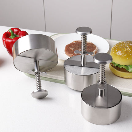 Amazon Hamburger Meat Press Push-Type Round 304 Stainless Steel Manual Meat Press Mold Household Kitchen Tools