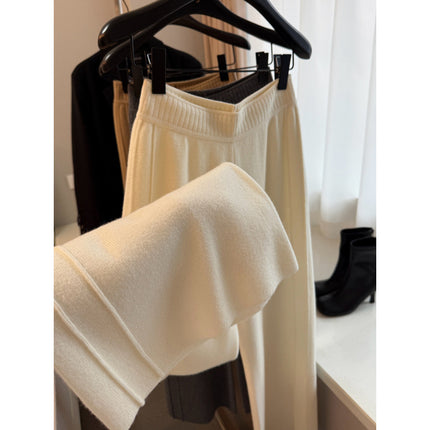 Cashmere Knit Wide-Leg Pants for Women, High-Waisted, Drapey, Long, Thickened, Floor-Length Pants for Outerwear