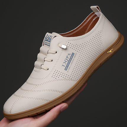 Men's Sandals Summer Breathable Men's Soft-Soled Casual Leather Shoes Men's Hollow Driving Dad's Clogs Small White Shoes