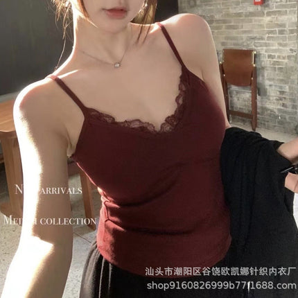 22178# hanger dongdaemun thread cotton fleece-lined lace stitching with chest pad slim fashion bottoming camisole