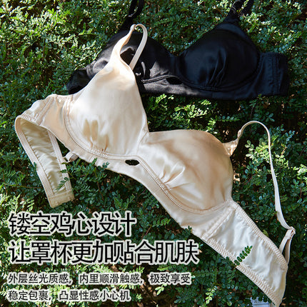 Tangge Silk Underwear Without Steel Rim 19 Mm Double-sided Satin Mulberry Silk Thin Chicken Heart Push-up Bra