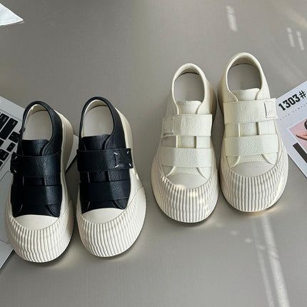 Grape mom with lazy person hook and loop versatile round head small white shoes increased thick bottom biscuits round head 24 new women's shoes
