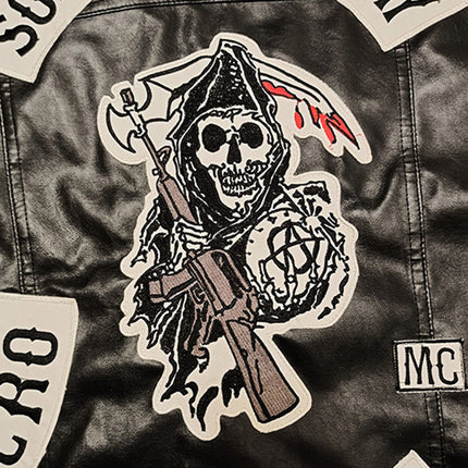 European and American Cross-border Men's Wear Amazon plus size Vest Skull Letter Embroidered Leather Wear