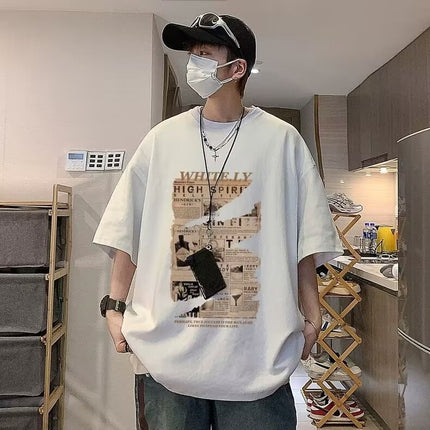 2025 New American Trendy Brand Letter Printed Short-Sleeved T-Shirt Men's Summer Ins Trendy Brand Loose Casual Top