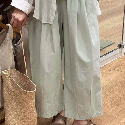 Japanese Retro Fresh Mint Green Banana Casual Pants for Women 2024 Summer Loose Slimming Harem Straight Wide-Leg Pants