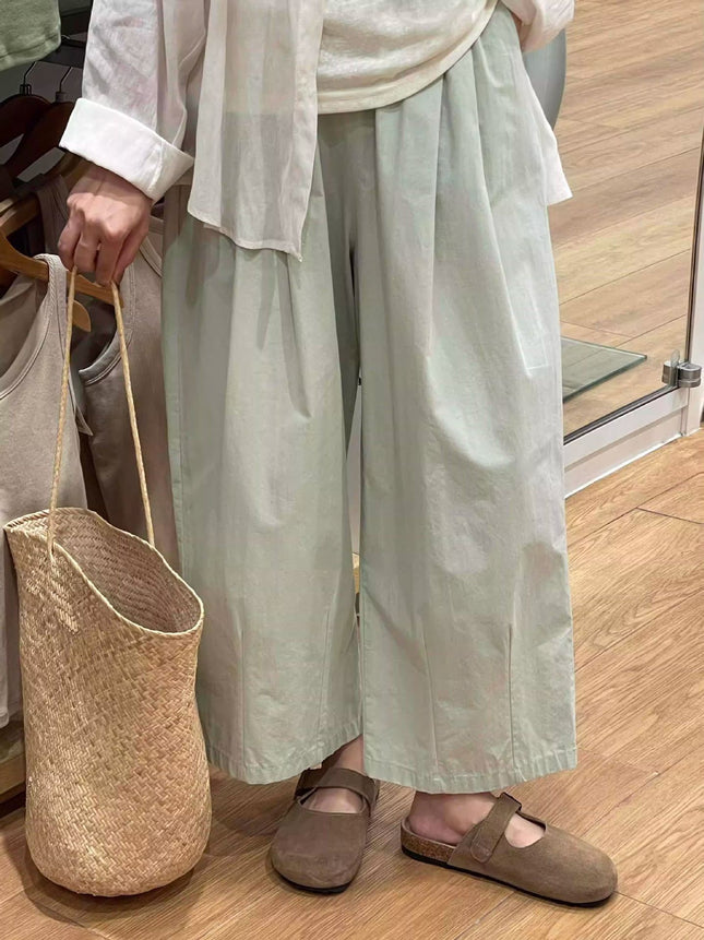 Japanese Retro Fresh Mint Green Banana Casual Pants for Women 2024 Summer Loose Slimming Harem Straight Wide-Leg Pants