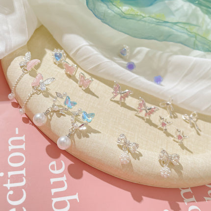 Exquisite Pink Zircon Butterfly Earrings suit Light Luxury High-end Earrings Sweet Fairy Style Earrings Summer Seaside