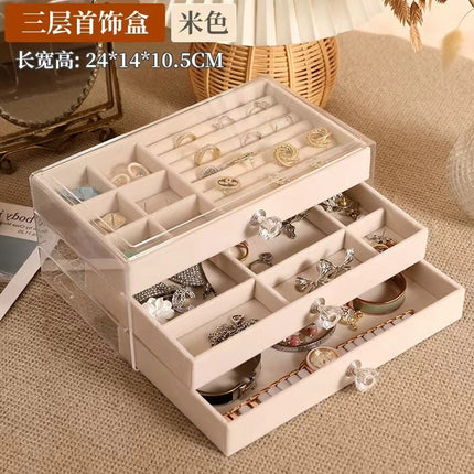 Jewelry Storage Box Drawer-type Large Capacity Built-in Flannel Anti-oxidation Transparent Earrings Nail Necklace Jewelry Exhibition