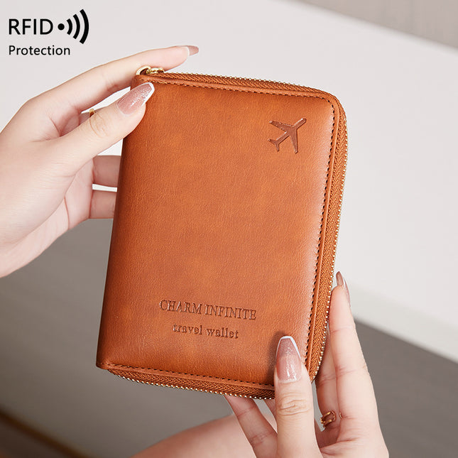 Cross-Border 2026 New Rfid Anti-Magnetic Passport Holder Zipper Short Travel Passport Bag Multifunctional Document Storage Bag