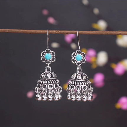 Bohemian Turquoise Earrings European and American Retro Owl Geometric Dreamcatcher Feather Tassel Earrings Women