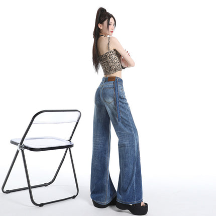 Vintage High-Waisted Distressed Flared Jeans for Women, Loose Fit, Slimming, Versatile, Floor-Length Bell-Bottom Pants