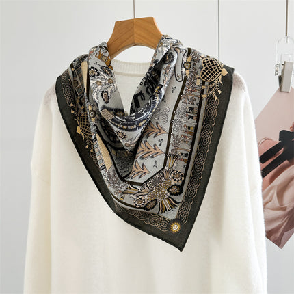 Double-Sided Silk Wool Scarf for Women in Autumn and Winter, Silk Wool 70 Square Scarf, Warm and Dual-Purpose, Versatile Elegant, Air-Conditioned Neck Protector for Women