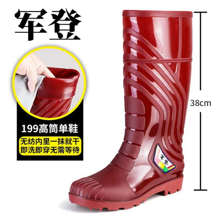 Wear-Resistant High-Top Unlined Rain Boots for Men, Waterproof, Non-Slip, Unlined Rain Boots, Thickeneded Water Shoes, Labor Protection, Quick-Drying Long Boots