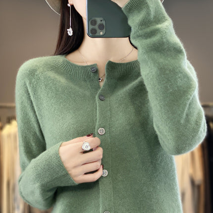 First-line clothing 100 full wool knitted cardigan women's autumn and winter New loose coat versatile comfortable sweater fashion