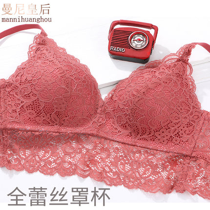 Sexy lace underwear Cassino French triangle cup without steel ring thin bra gathered bra women manufacturers wholesale