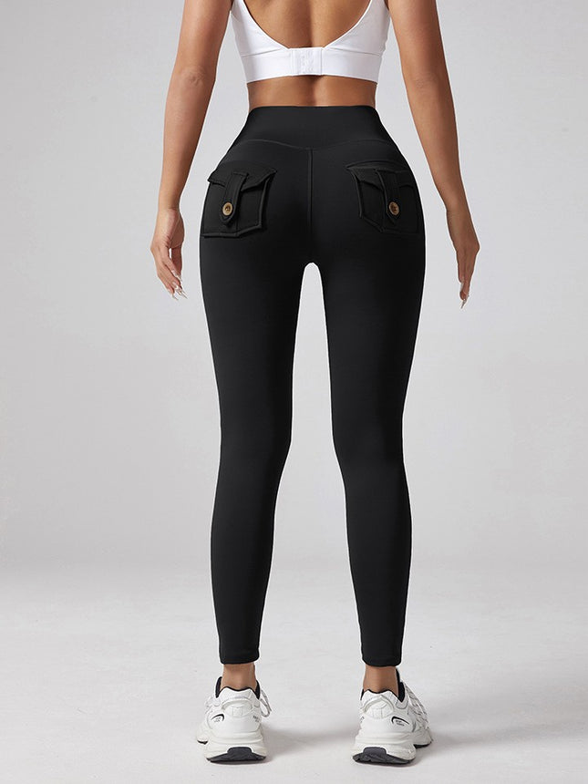 European and American Cross-Border V-Waist Yoga Elastic Leggings for Women, Peach Butt-Lifting Running Quick-Dry Yoga Pants with Cargo Pockets