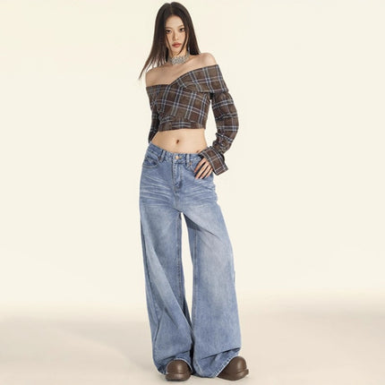25Th !｜High-Waisted Wide-Leg Jeans for Women 2025 Spring New Loose Draped Washed Straight-Leg Floor-Length Pants