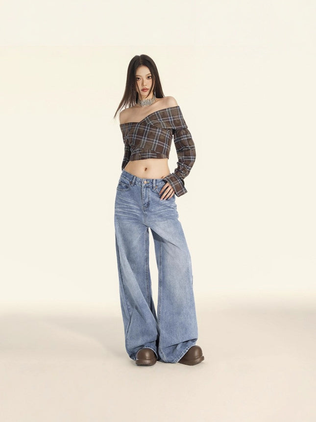25Th !｜High-Waisted Wide-Leg Jeans for Women 2025 Spring New Loose Draped Washed Straight-Leg Floor-Length Pants