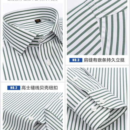 Mulberry silk luxury quality non-iron men's shirt men's long sleeve business casual green striped shirt 200 4 shares