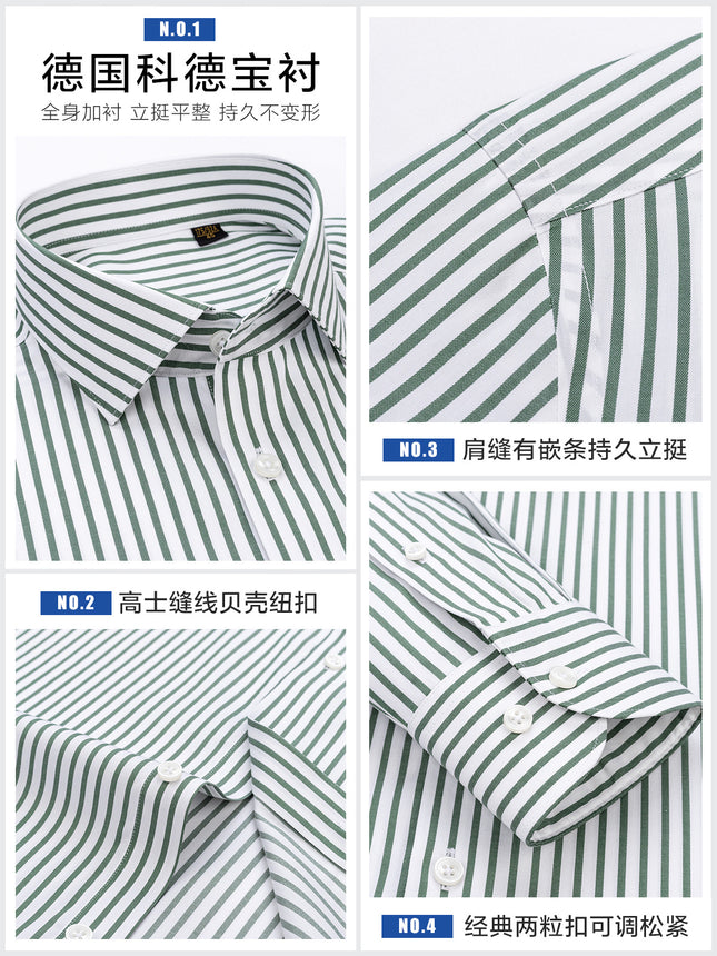 Mulberry silk luxury quality non-iron men's shirt men's long sleeve business casual green striped shirt 200 4 shares