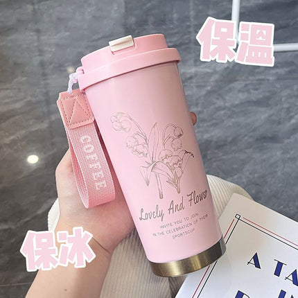 Coffee Thermos Cup 316 Stainless Steel Liner Simple and Fashionable Double Drinking Cup with Straw Water Cup Gift Logo Customization