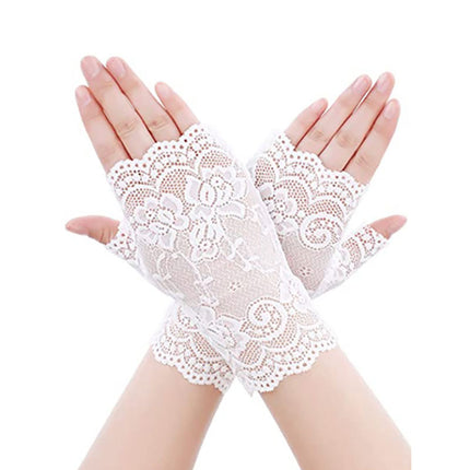 Sun Protection Gloves Women's Short Summer Thin Cycling Breathable Lace Touch Screen Ice Silk Electric Vehicle Gloves Wholesale Bride