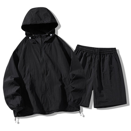 Sun Protection Clothing Set Upf50+ Cool-Touch Ice Silk Original Yarn Hooded Breathable Nylon Ice Silk Outdoor Skin Protection Clothing Shorts